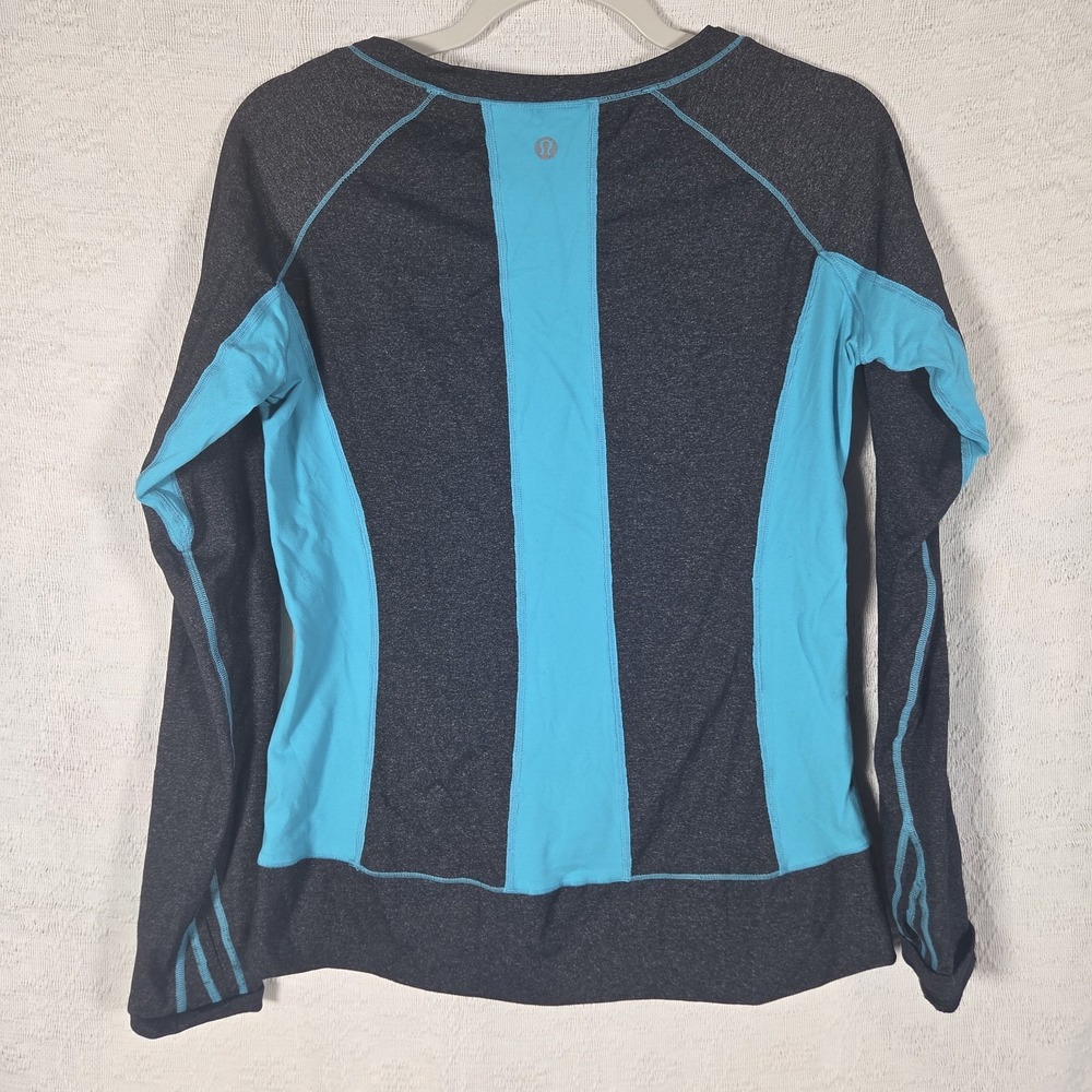Lululemon Long Sleeve Athletic Top Womens S Gray Blue Thumbholes Running Workout - Picture 6 of 8